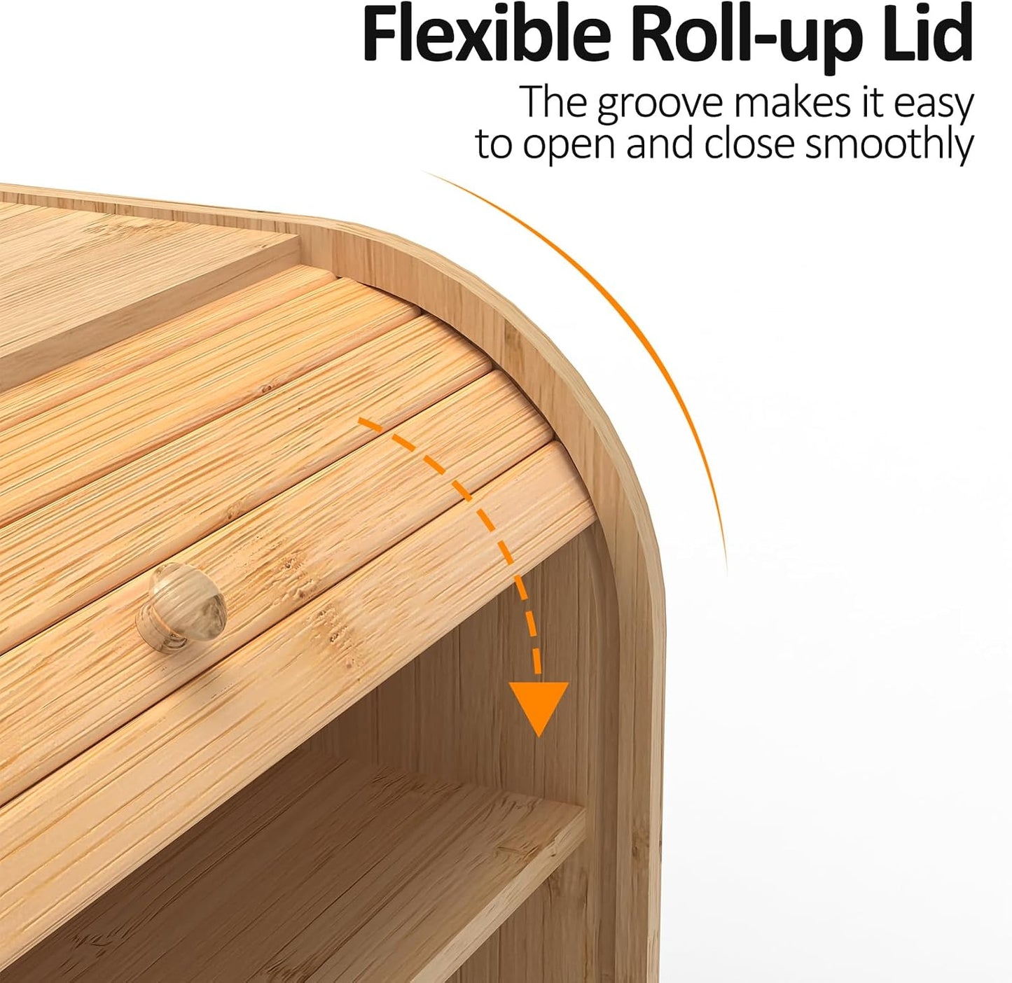 Bamboo Bread Box Roll Top for Kitchen Countertop Breadbox Storage | Roll Top Bread Box with Sliding Lid,Large Double