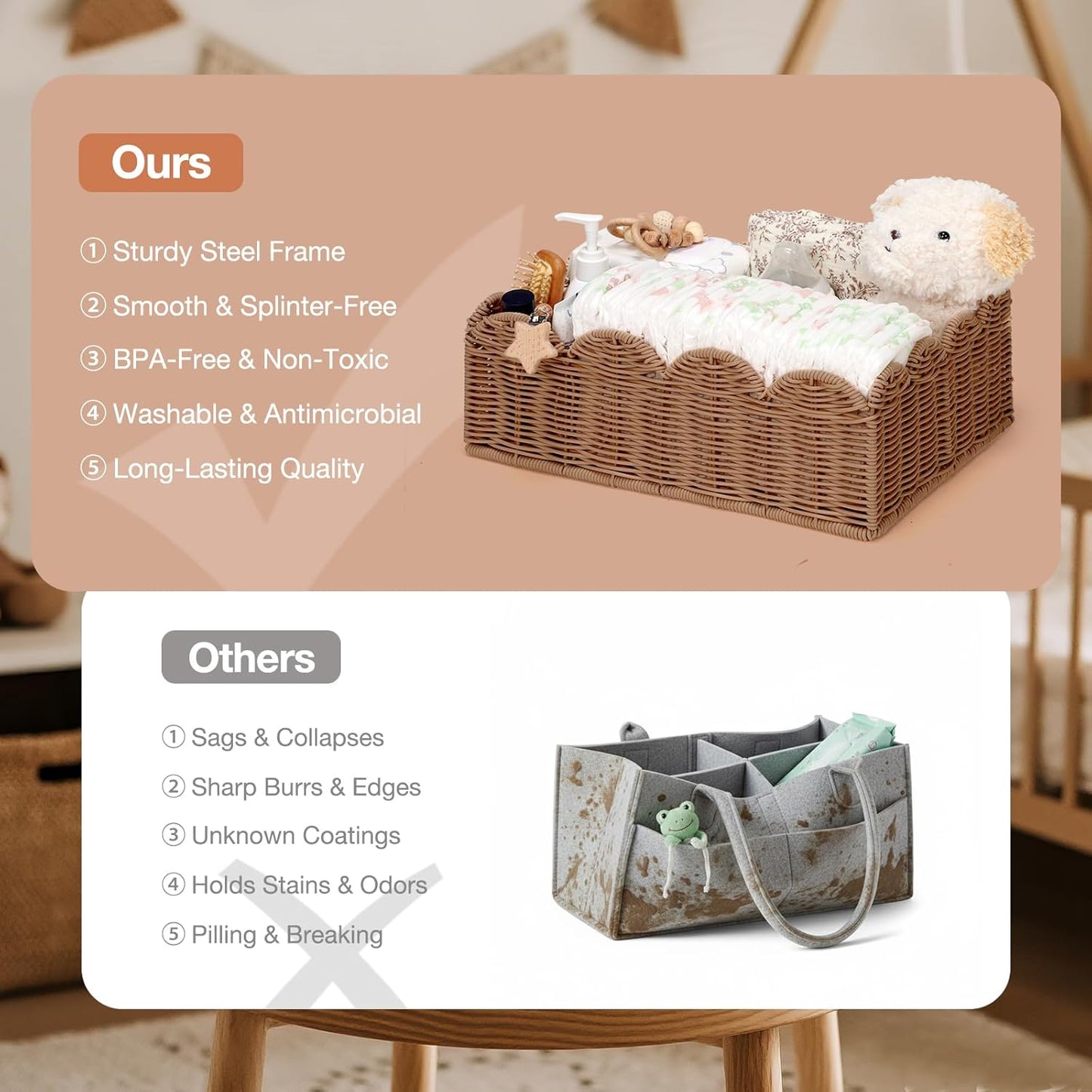 Wicker Diaper Caddy Organizer / Tea Brown / L