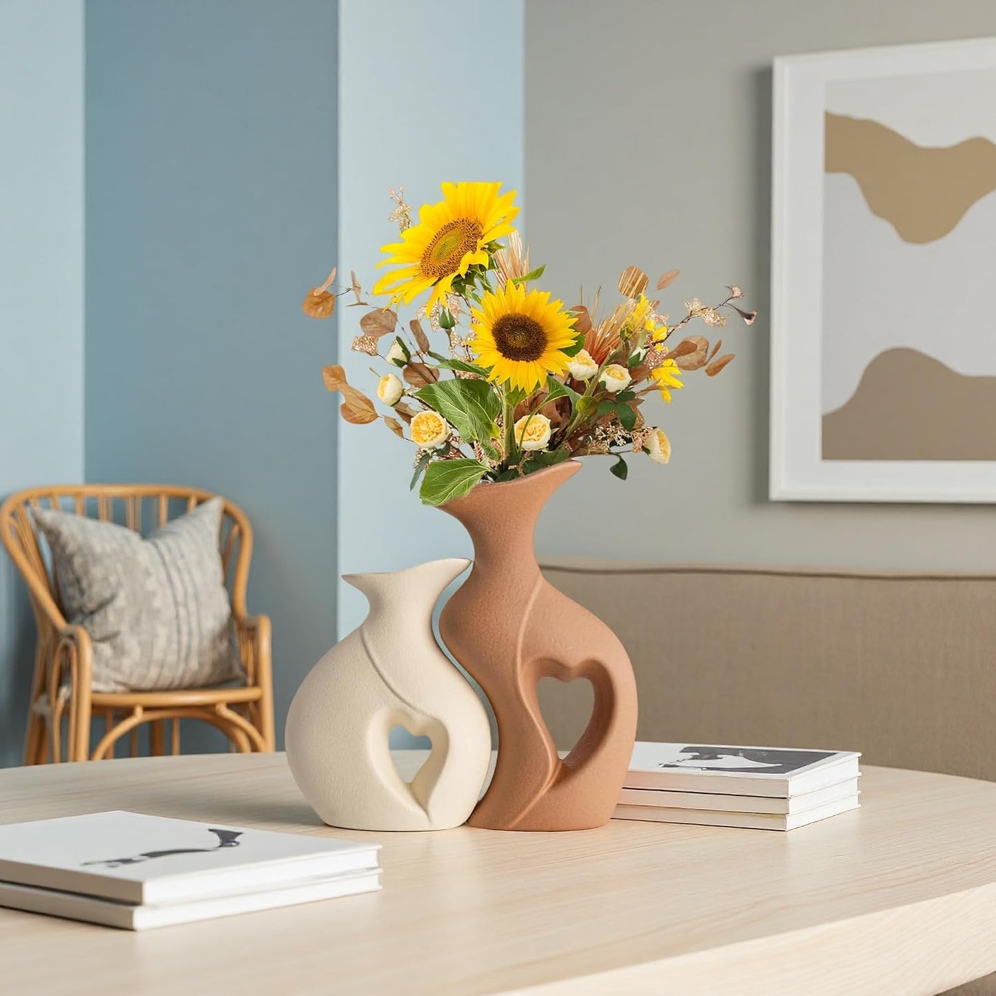 Nordic Ceramic Vase / Beige and Brown / Set of 2