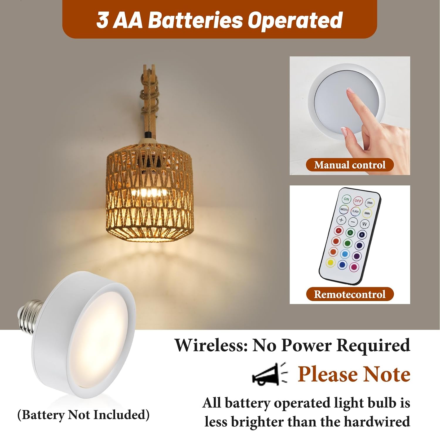 Rattan Cordless Wall Lamp / Set of 2