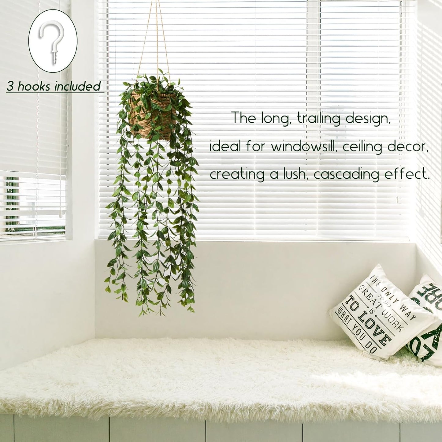 Artificial Hanging Plants in Boho Handwoven Baskets / 3-green / Set of 3