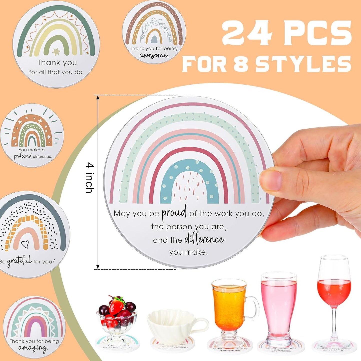 Ceramic Absorbent Drinks Coasters / Fresh Style / Set of 24