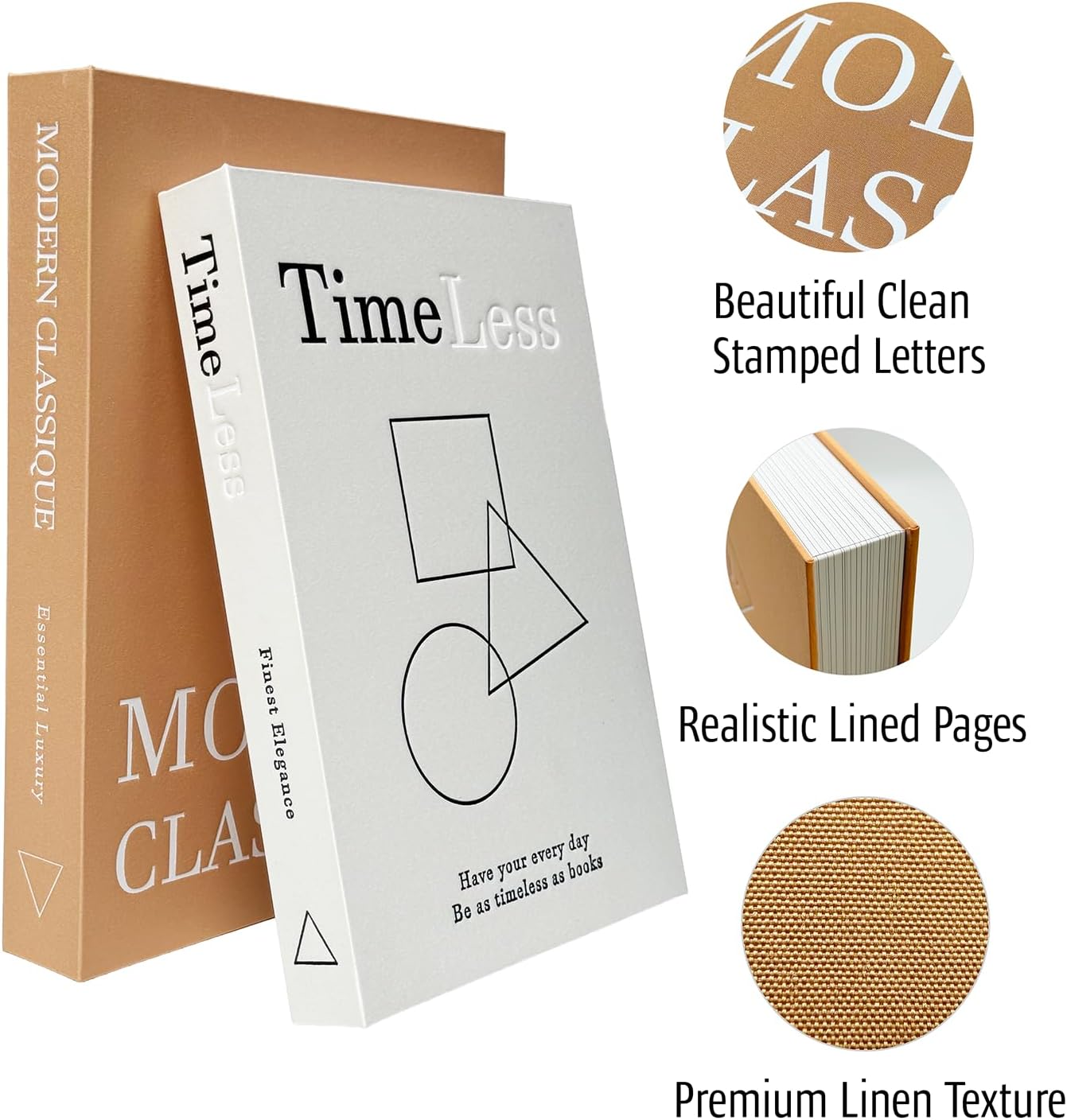 Linen Faux Book Storage Boxes / Beige-cream / Set of 2