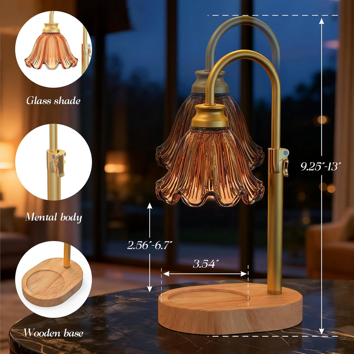 Flower Candle Warmer Lamp with Timer & 4-Level Dimmer, Adjustable Height | Flameless Electric Wax Warmer for Jar