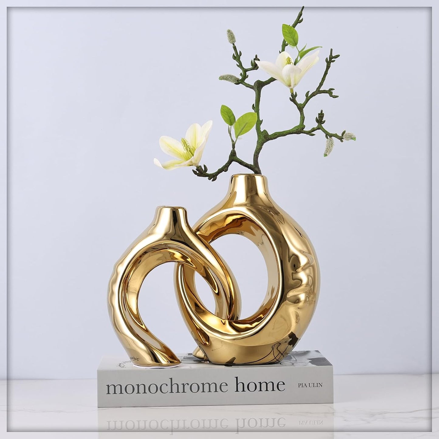 Orange Home Decor Ceramic Vase / Orange+gold / Set of 2