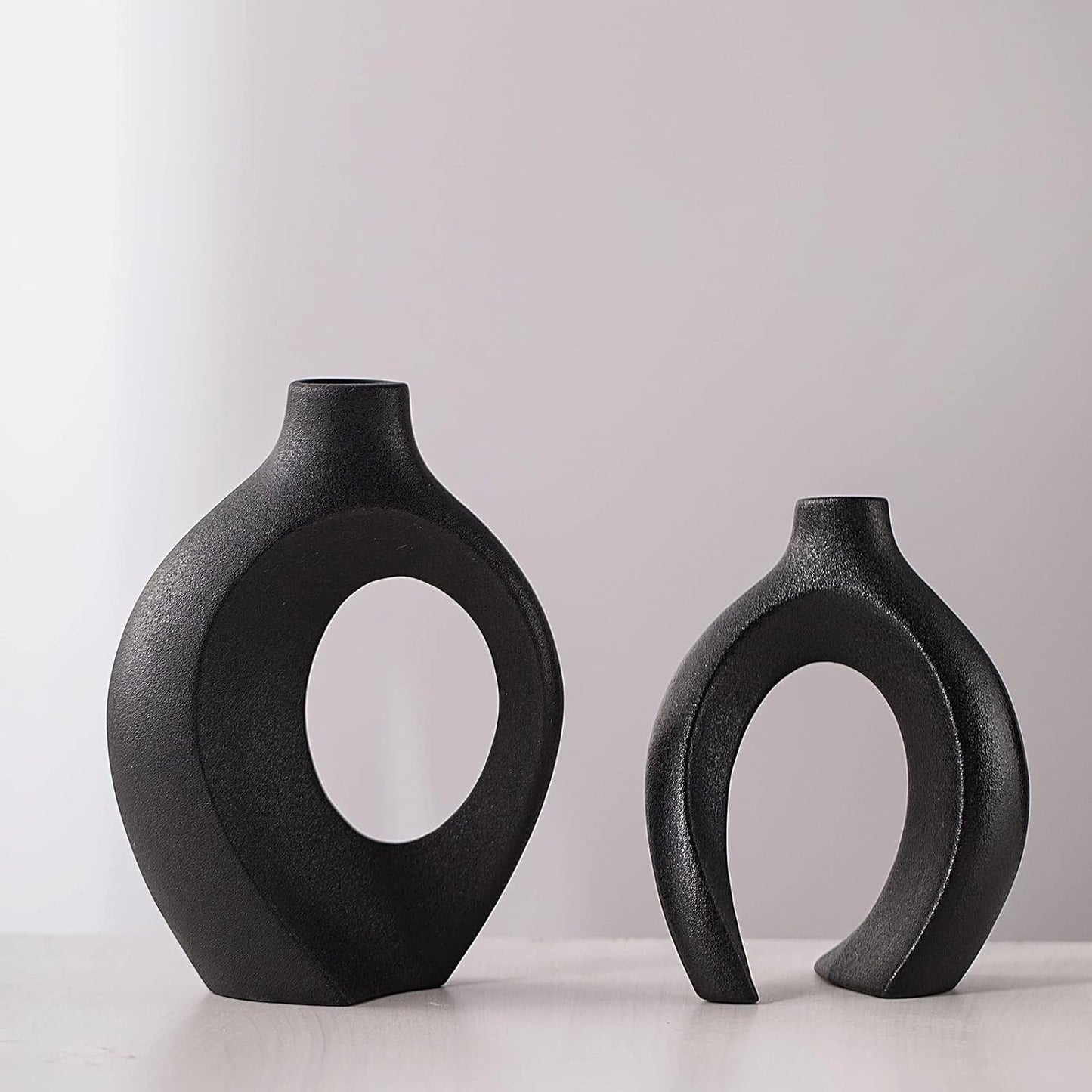 Ceramic Black Small Flower Vase / Large-matte Black / Set of 2