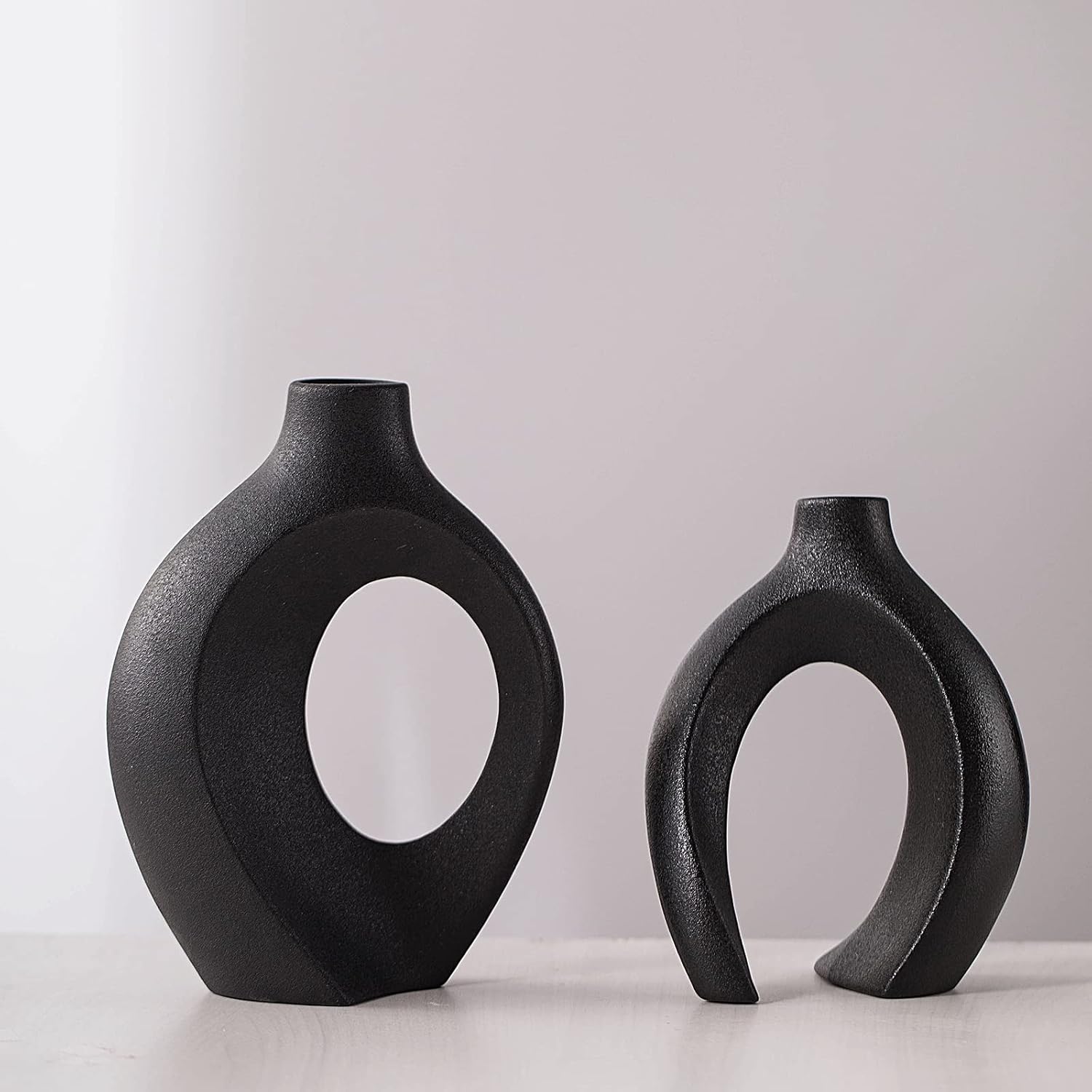 Ceramic Black Small Flower Vase / Large-matte Black / Set of 2
