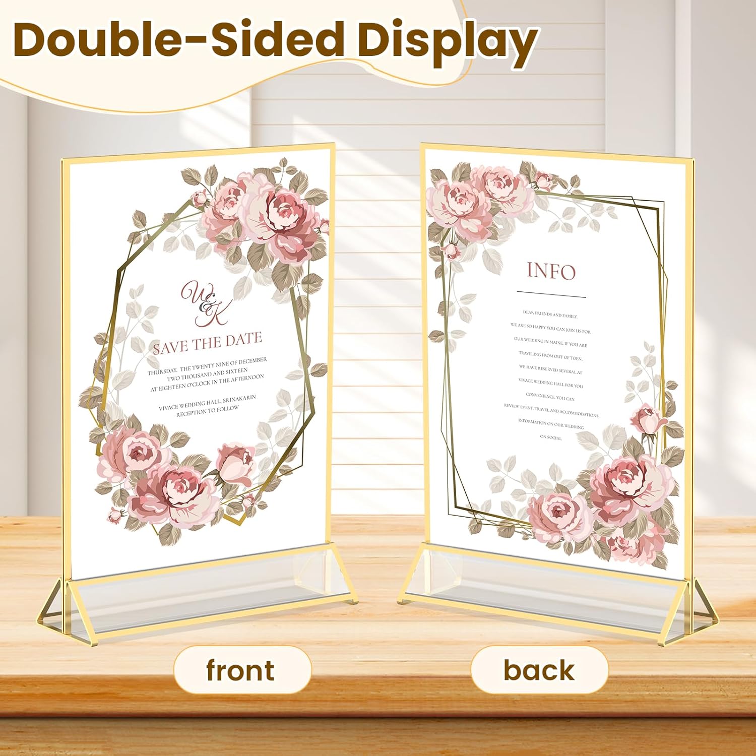 Acrylic Sign Holder Double-Sided Frames Flyer Display Stand for Menu / 5 x 7 / Gold / Set of 6