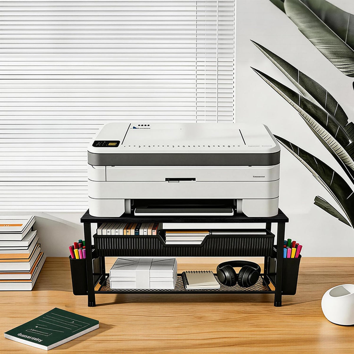Printer Stand for Desk, Desk Organizer with Storage, Desktop Printer Table for Home Office, Multi-Purpose for Home