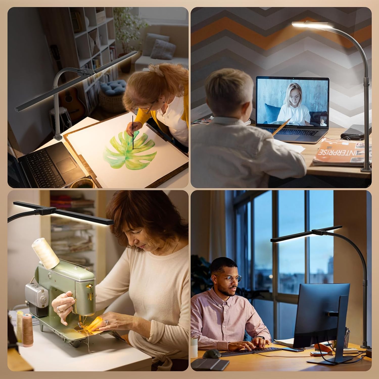 LED Desk Lamp for Home Office, 24W Computer Desk Light with Remote Control, Bright Table Lamp with Clamp Dimmable Tall
