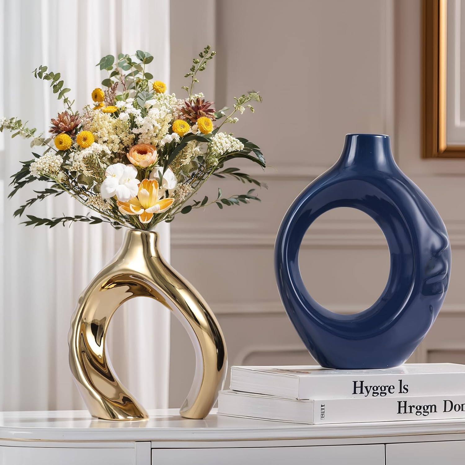 Round Boho Vase for Pampas Grass / Blue / Set of 2