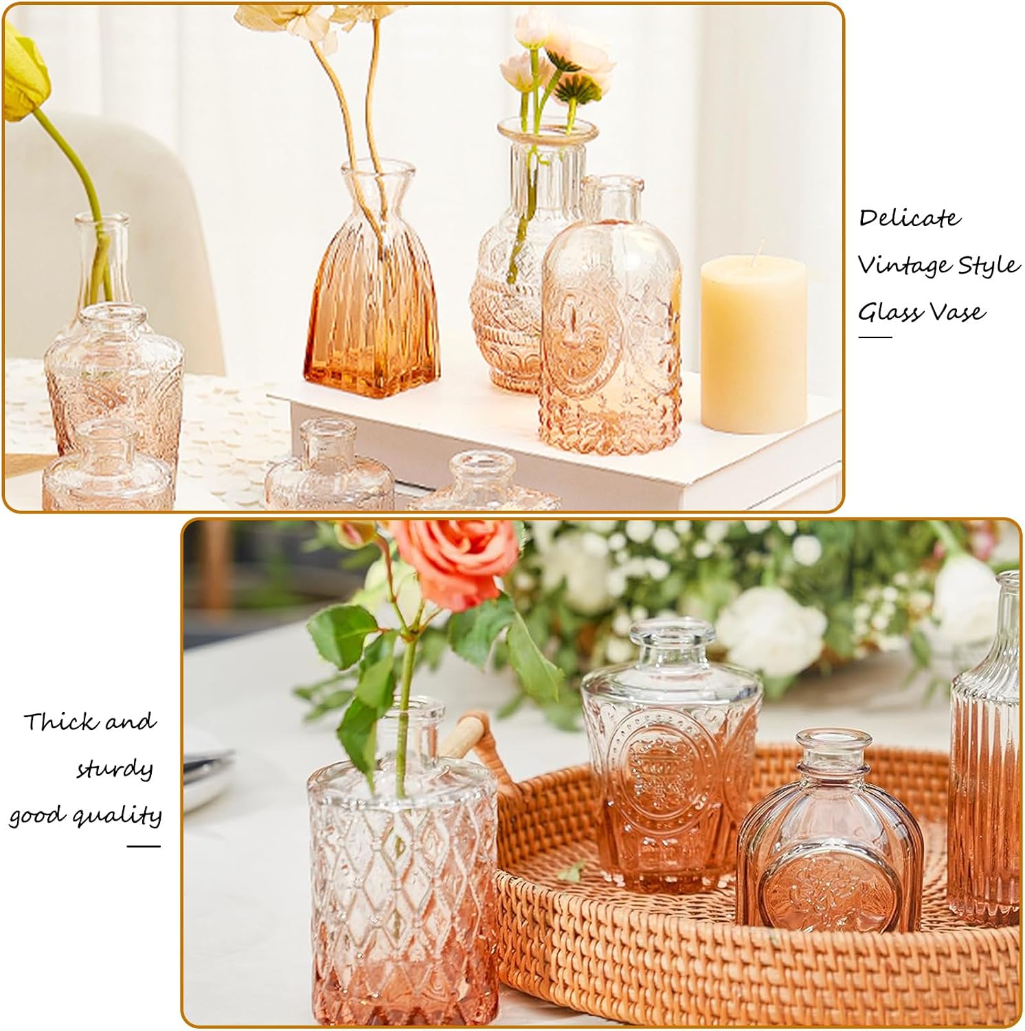 Glass Bud Vase Set / Amber / Clear / Set of 20