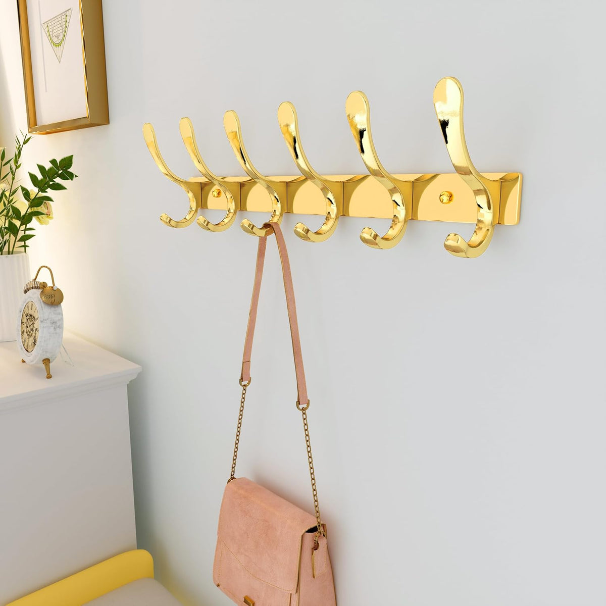 SKOLOO Heavy Duty Wall Mounted Coat Rack - 6 Hooks, Stainless Steel, Sturdy Coat Hooks for Hanging Coats, Jacket