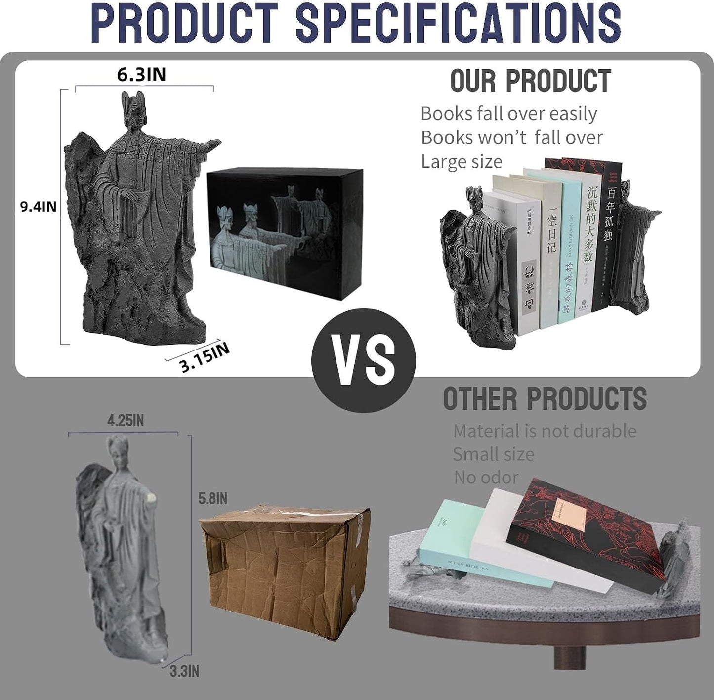 Bookends Height " Book Ends Decor Merchandise Resin / 9.5 Inch