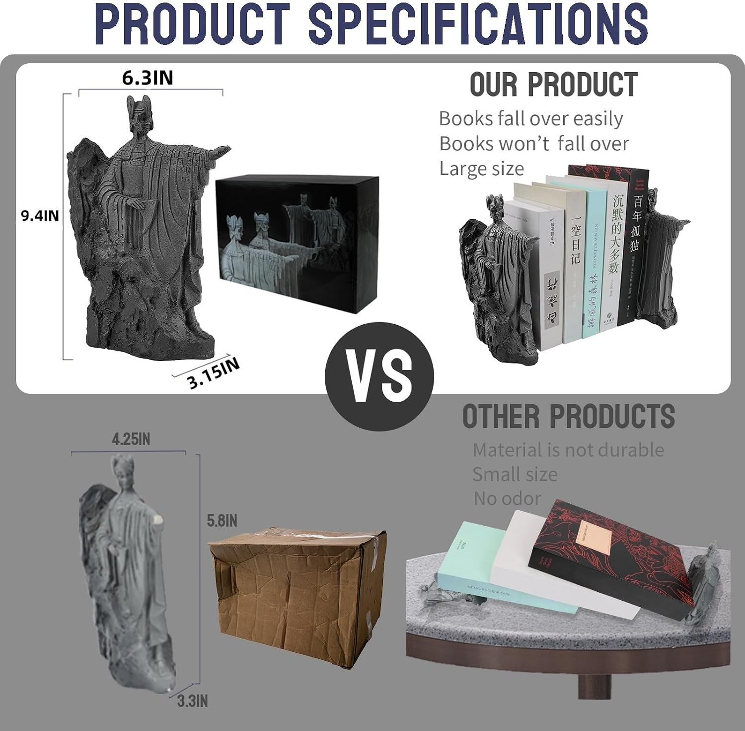 Bookends Height " Book Ends Decor Merchandise Resin / 9.5 Inch