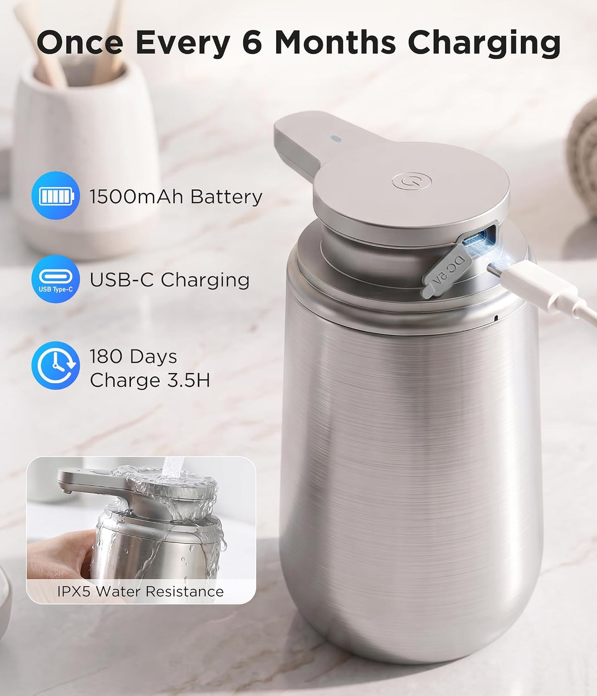 Newise Automatic Liquid Soap Dispenser Touchless - 10.5 Oz, Stainless Steel | 2 Adjustable Dispensing Modes