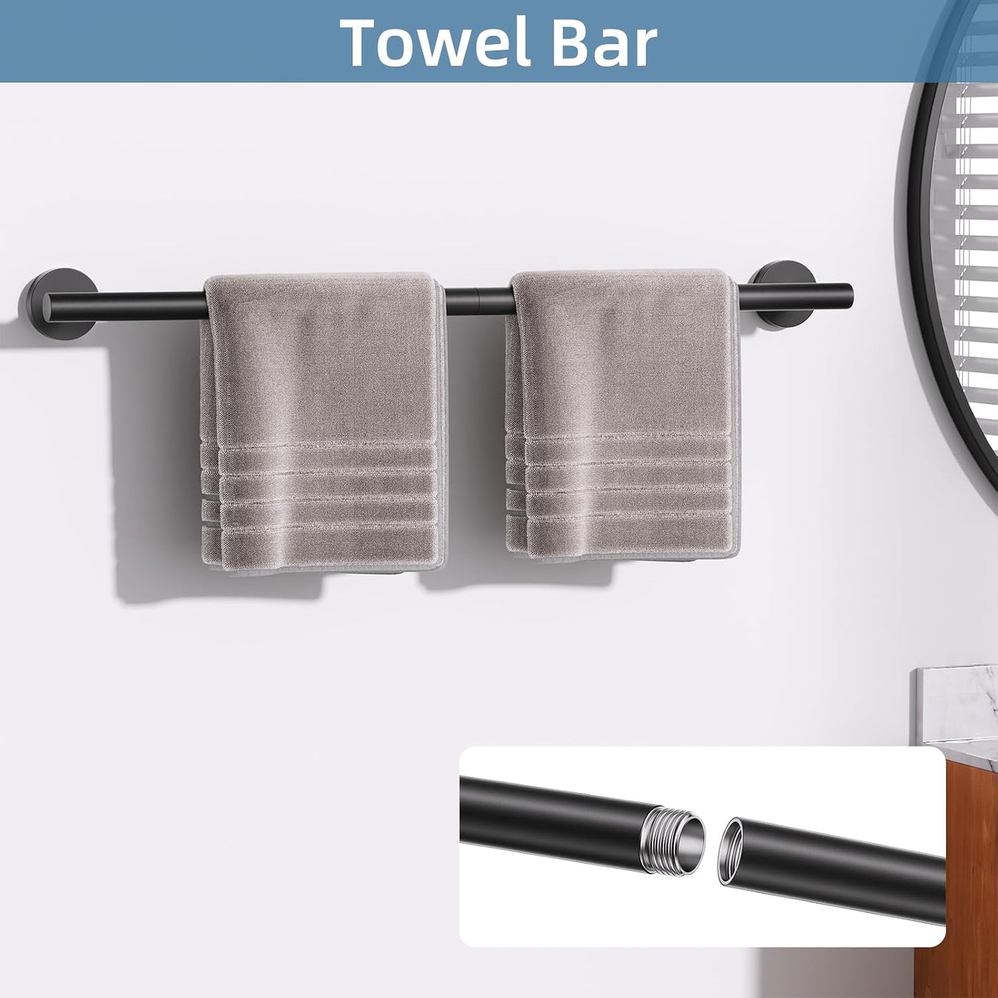 10 Pieces Matte Black Bathroom Hardware Accessories Towel Bar Set Black Towle Racks for Bathroom Wall Mounted Stainless