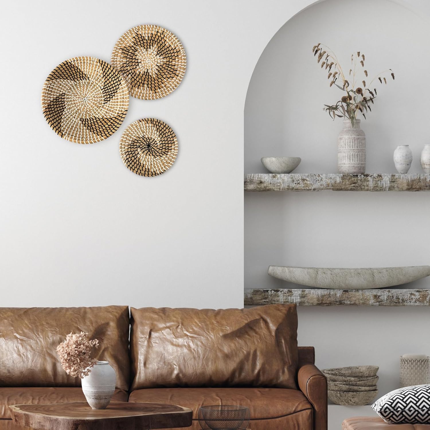 Boho Wall Basket Decor Decorative Bulrush Woven Basket Wall Decor Art Farmhouse / Classic / Set of 3