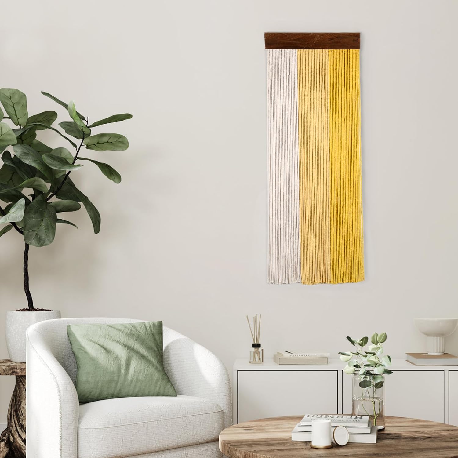 Yellow Large Macrame Wall Hanging Boho Yellow and Beige Wall Decor Handmade Woven / Yellow Beige