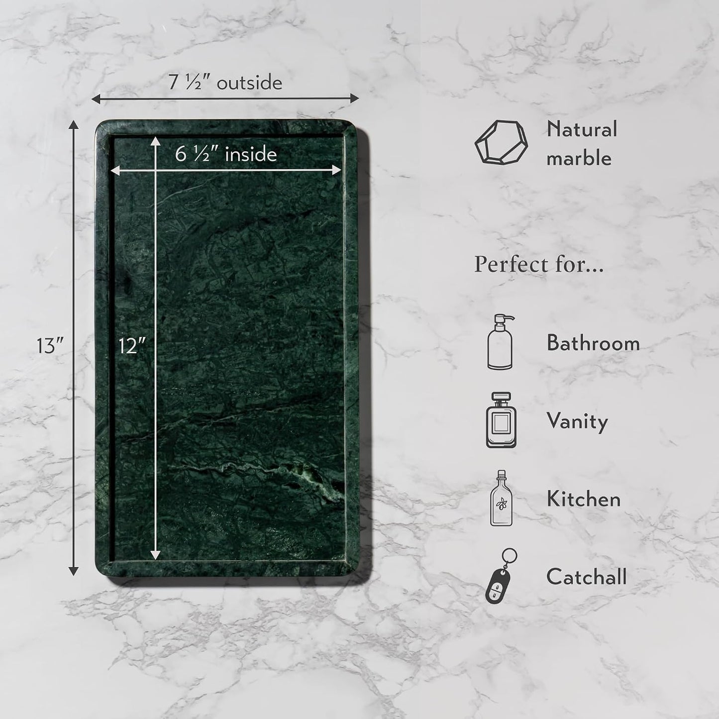 Marble Tray / ½" Large Vanity Tray / Green / 13 x 7.5 x 0.8