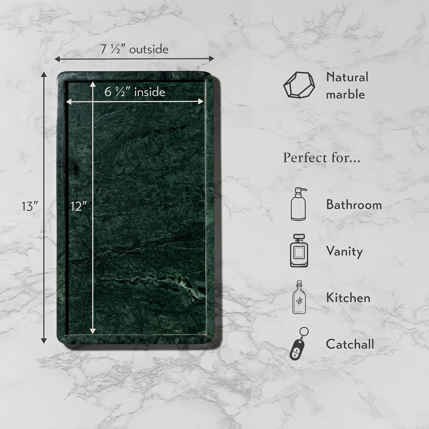 Marble Tray / ½" Large Vanity Tray / Green / 13 x 7.5 x 0.8