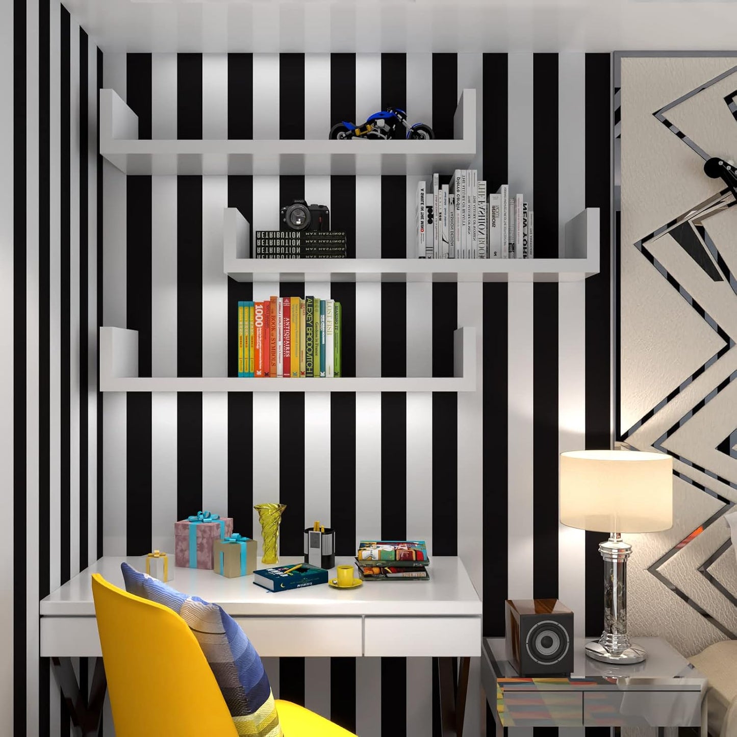 Black and White Wallpaper Peel and Stick Striped Contact Paper for Cabinets / 18 x 197 / Black/white