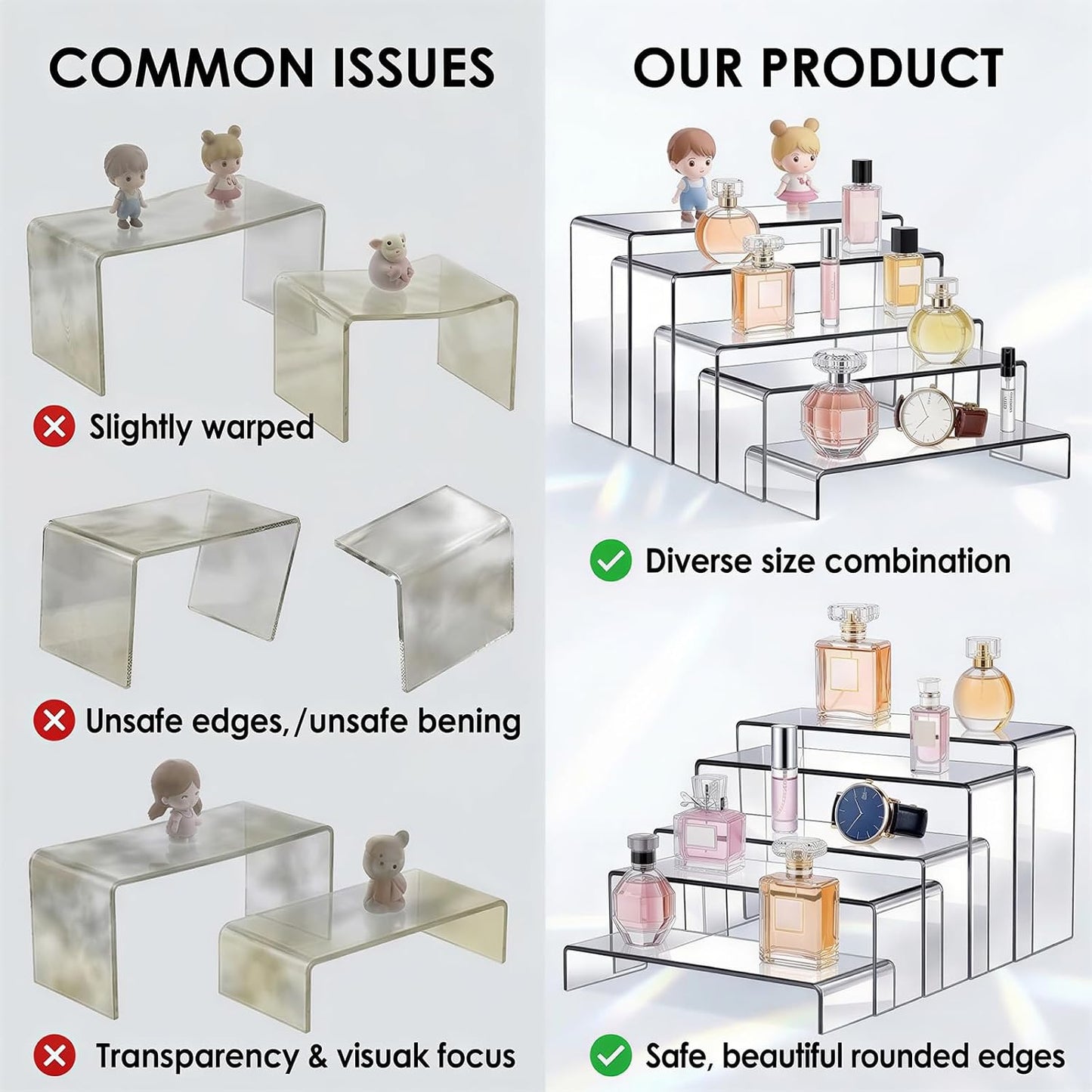 Fixwal 10pcs 2 Set Clear Acrylic Display Risers Large | Perfume organizer stands, perfect for figures, cupcake