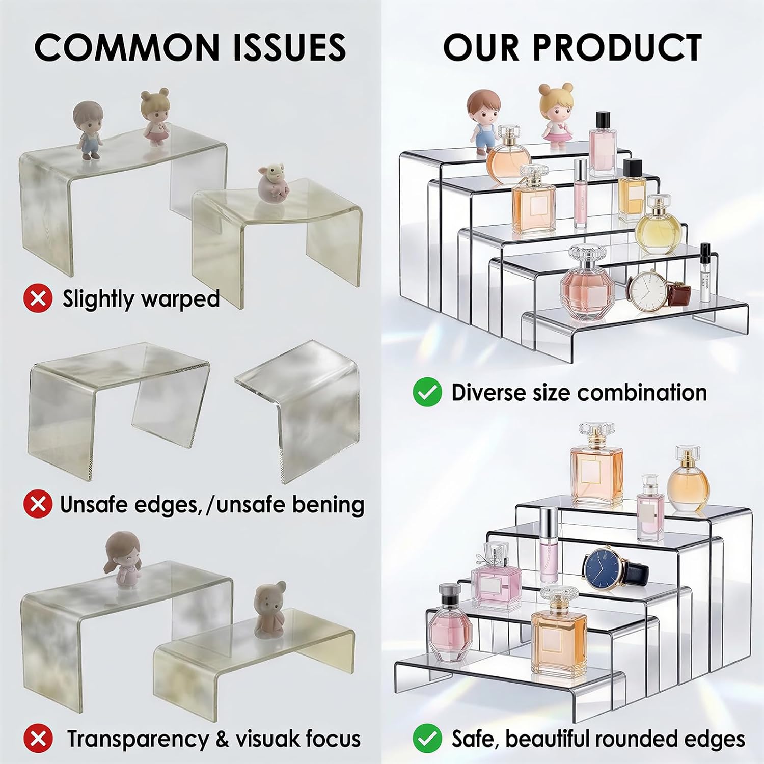 Fixwal 10pcs 2 Set Clear Acrylic Display Risers Large | Perfume organizer stands, perfect for figures, cupcake