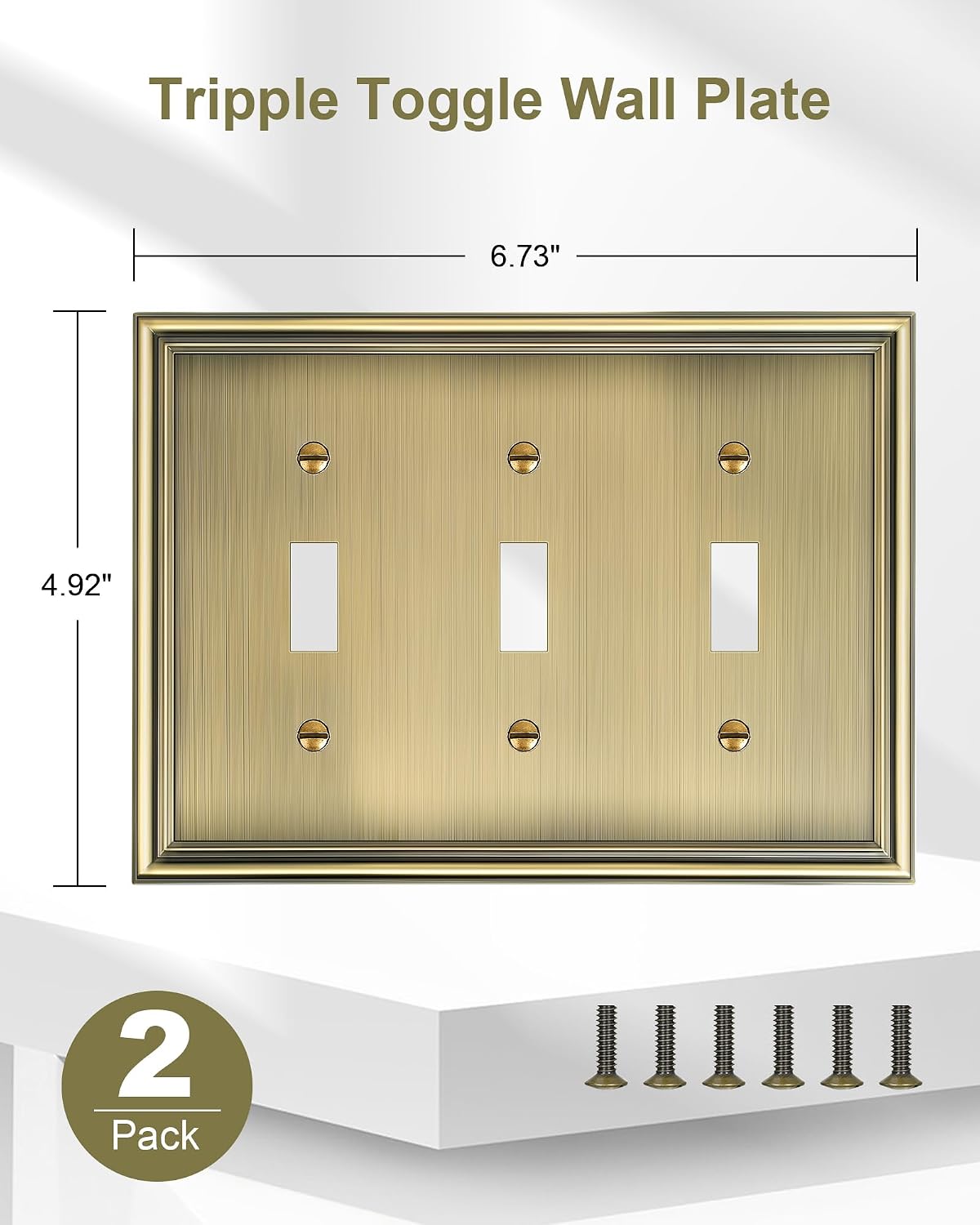 2-Pack Zinc Alloy Triple Toggle Light Switch Cover Plate, Solid Wall Plate | Decorative Zinc Alloy Decorative Switch