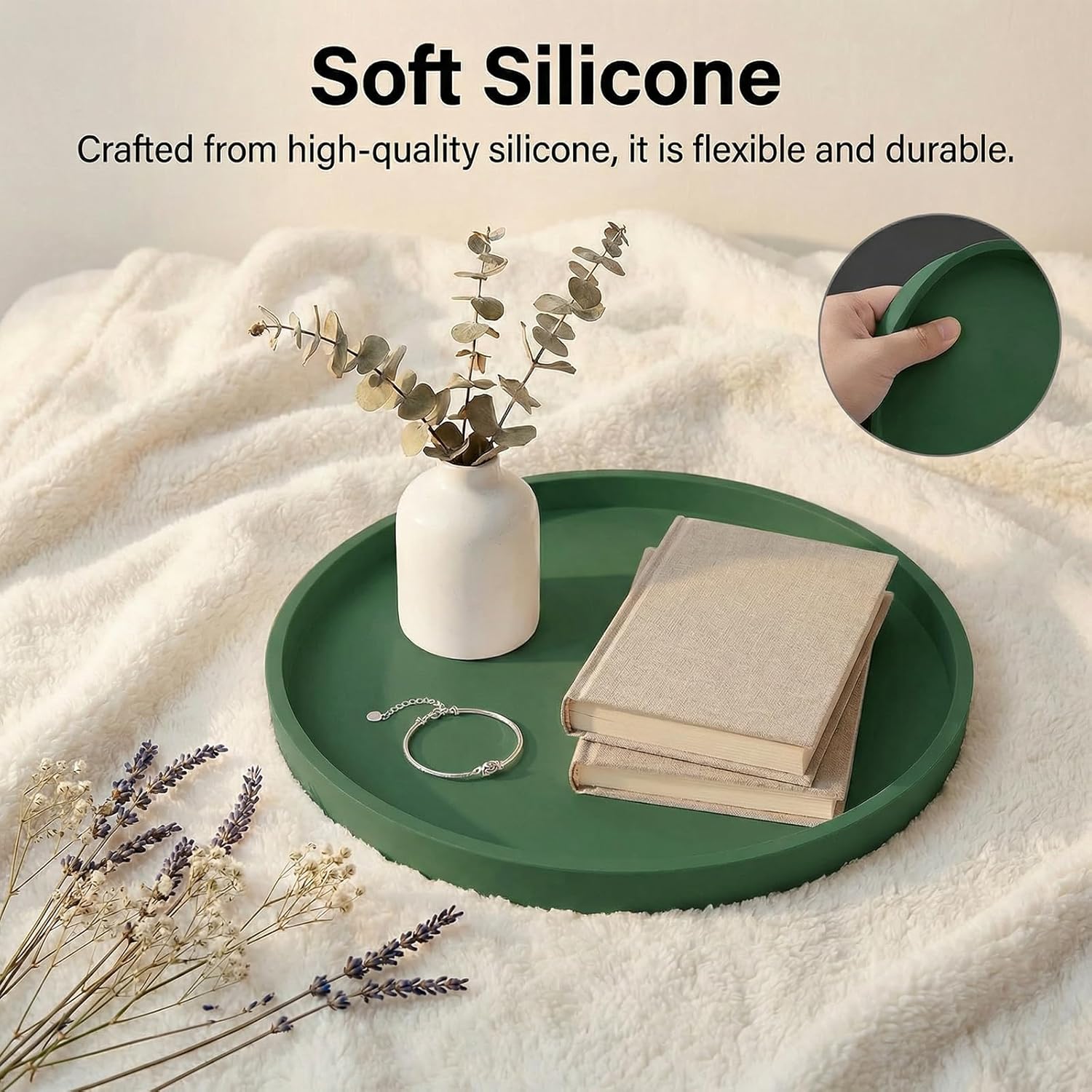 Vanity Trays / Round Tray Silicone / Green / 10.6 / 10.6 Inch