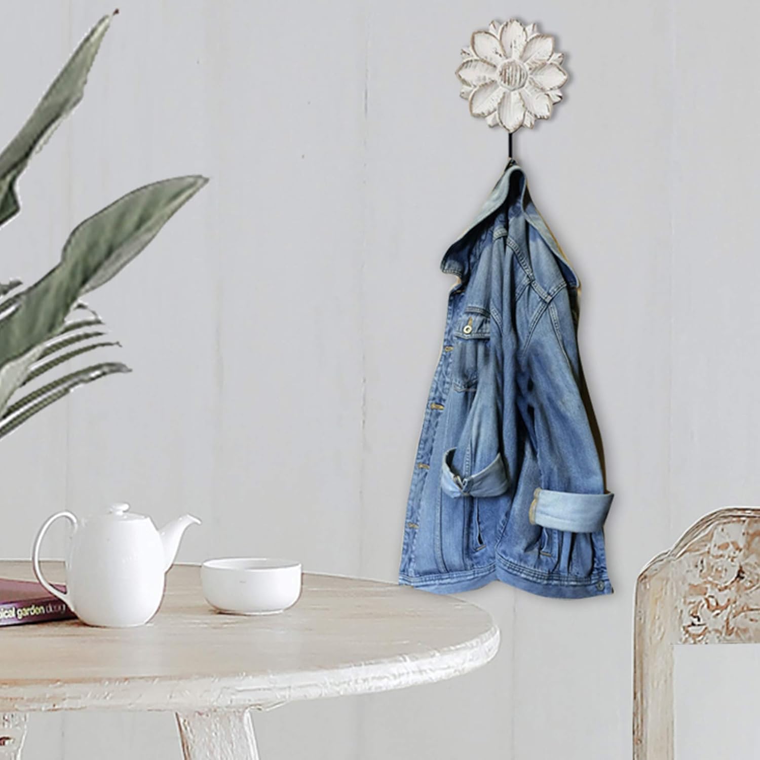 Farmhouse Boho Coat Rack / S/2 Distressed White