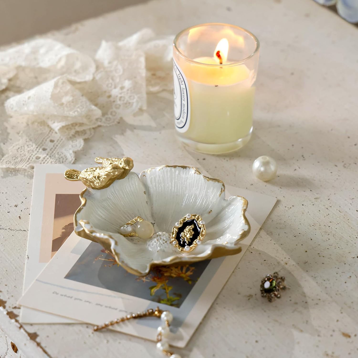 Vintage Jewelry Dish Tray / White