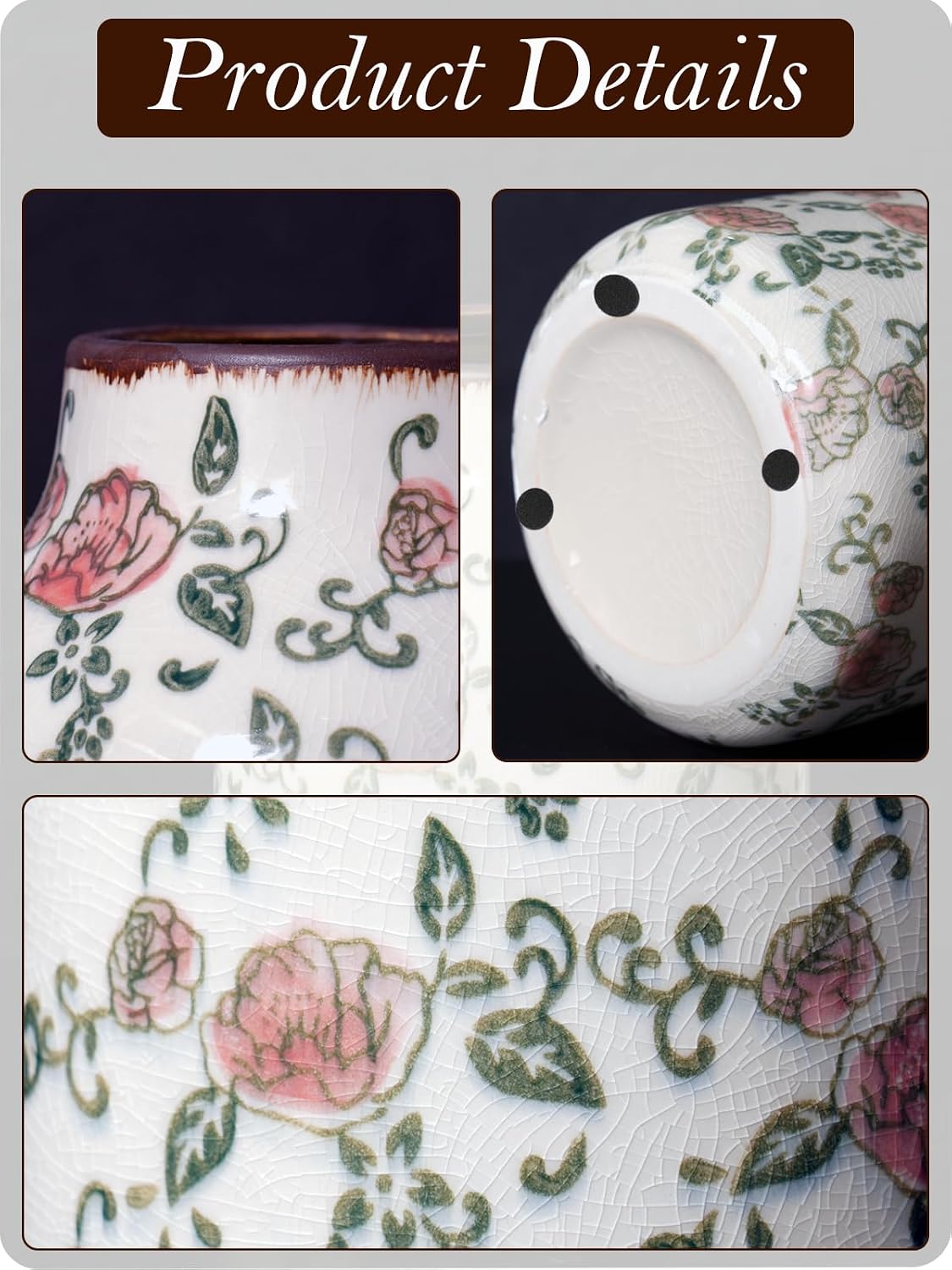 Vintage Ceramic Vase / Beige and Red-002 / 7.8 Inch