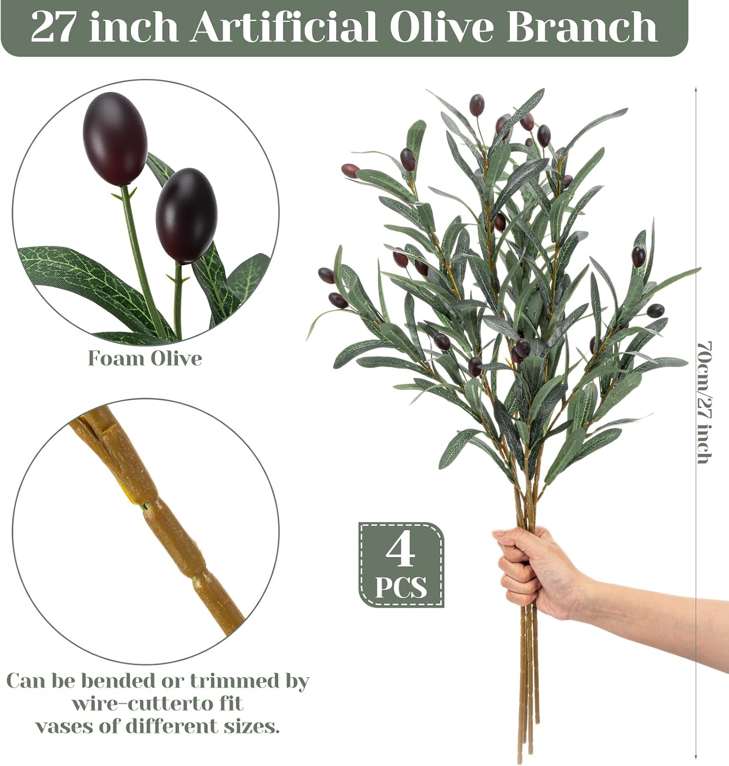 Faux Olive Branches for Vase / 27 Inch / Set of 4