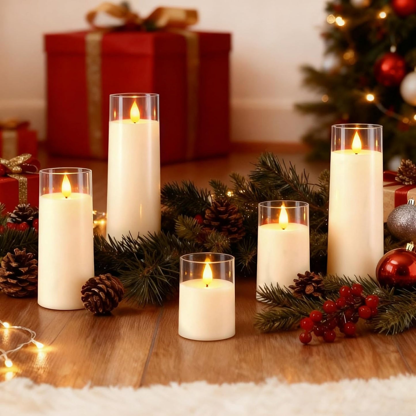 Raycare Flameless Candles Battery Operated with Remote Timer, Acrylic Flickering LED Pillar Candle for Valentine's Day