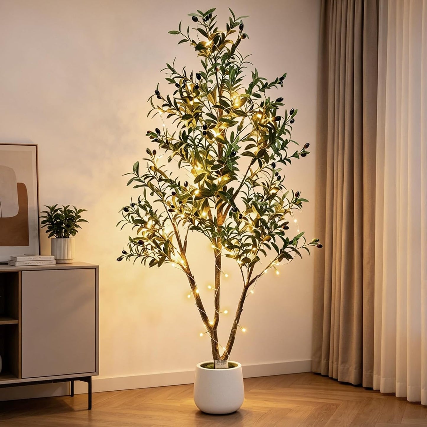 Lights & Planter / Realistic Faux Olive Trees / 6ft / 6 Inch