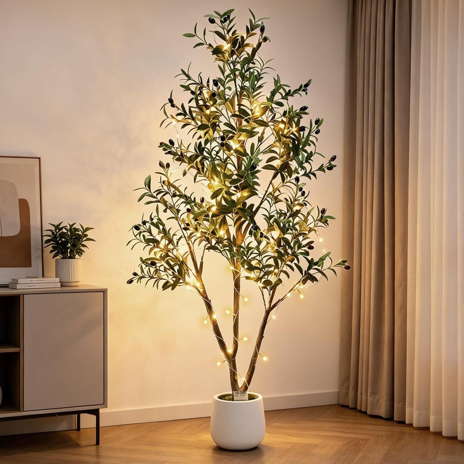 Lights & Planter / Realistic Faux Olive Trees / 6ft / 6 Inch