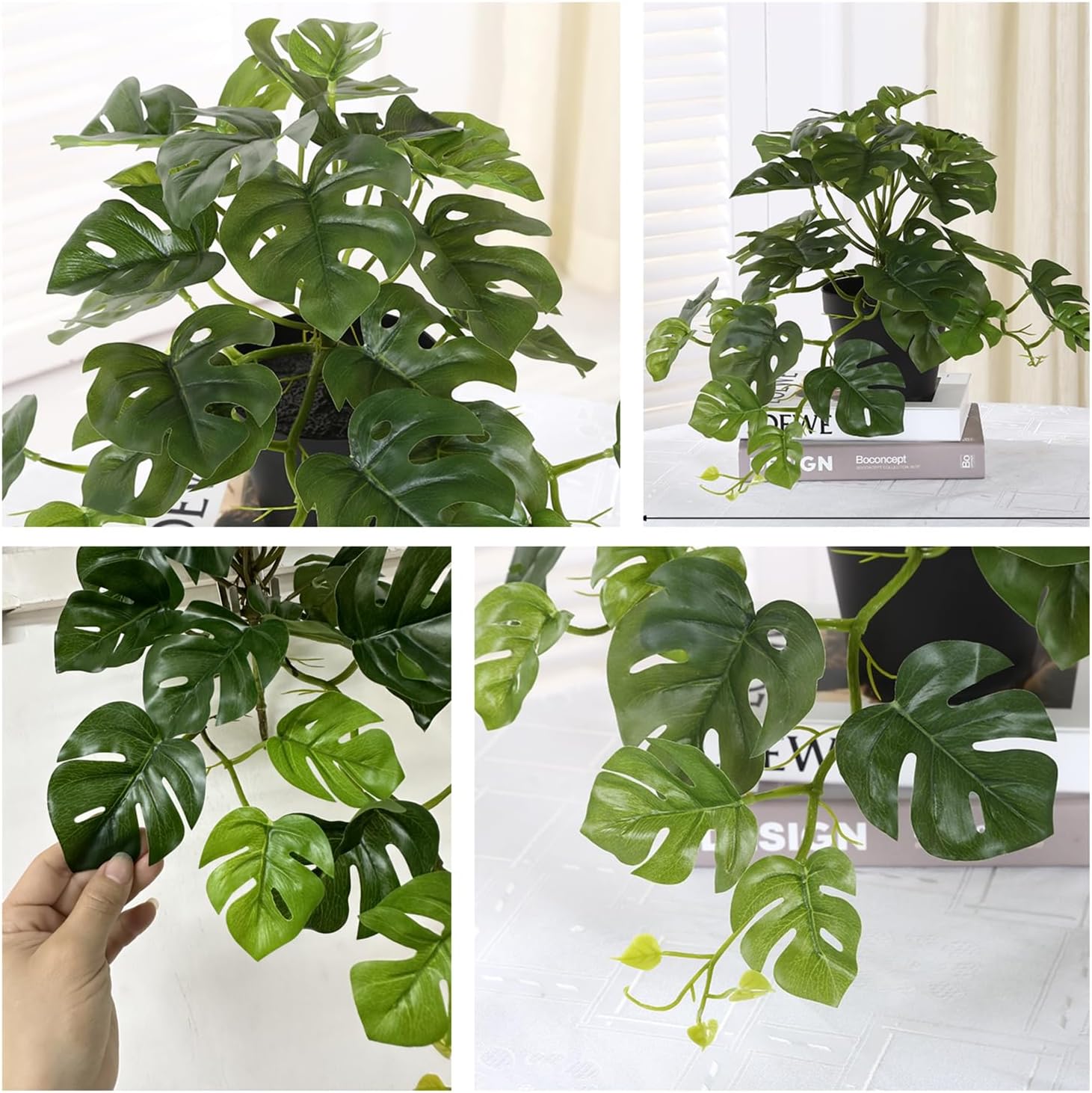 Fake Plants Hanging Small Faux Potted Ivy Vine Artificial Monstera Mini / Monstera Plant - Green