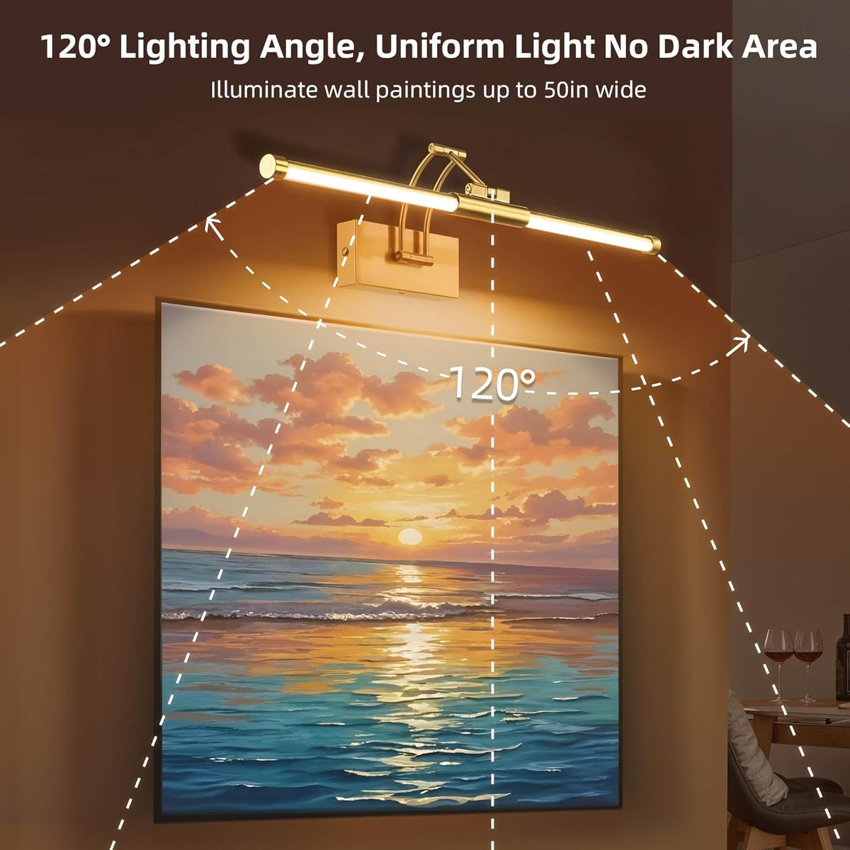 24" Picture Lights for Wall, 8000mAh Rechargeable Wireless Remote | Battery Operated Art Light 3000K/4000K/6000K