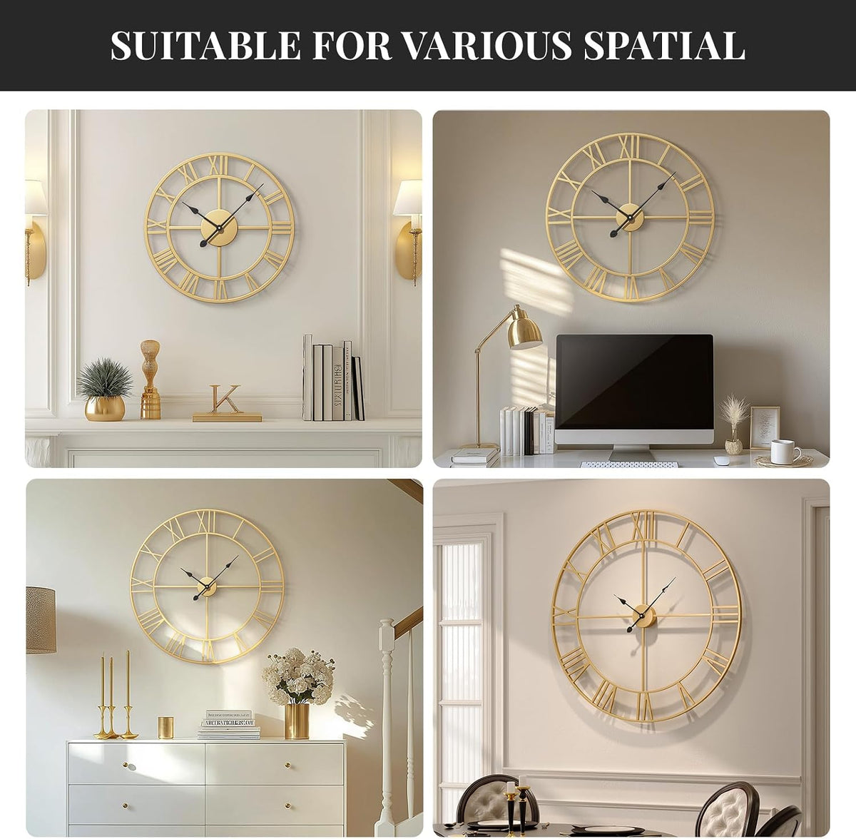 Cuspin 20 Inch Wall Clock Gold Modern Metal Round Decorative Clock | Battery operated, Silent non ticking, Roman