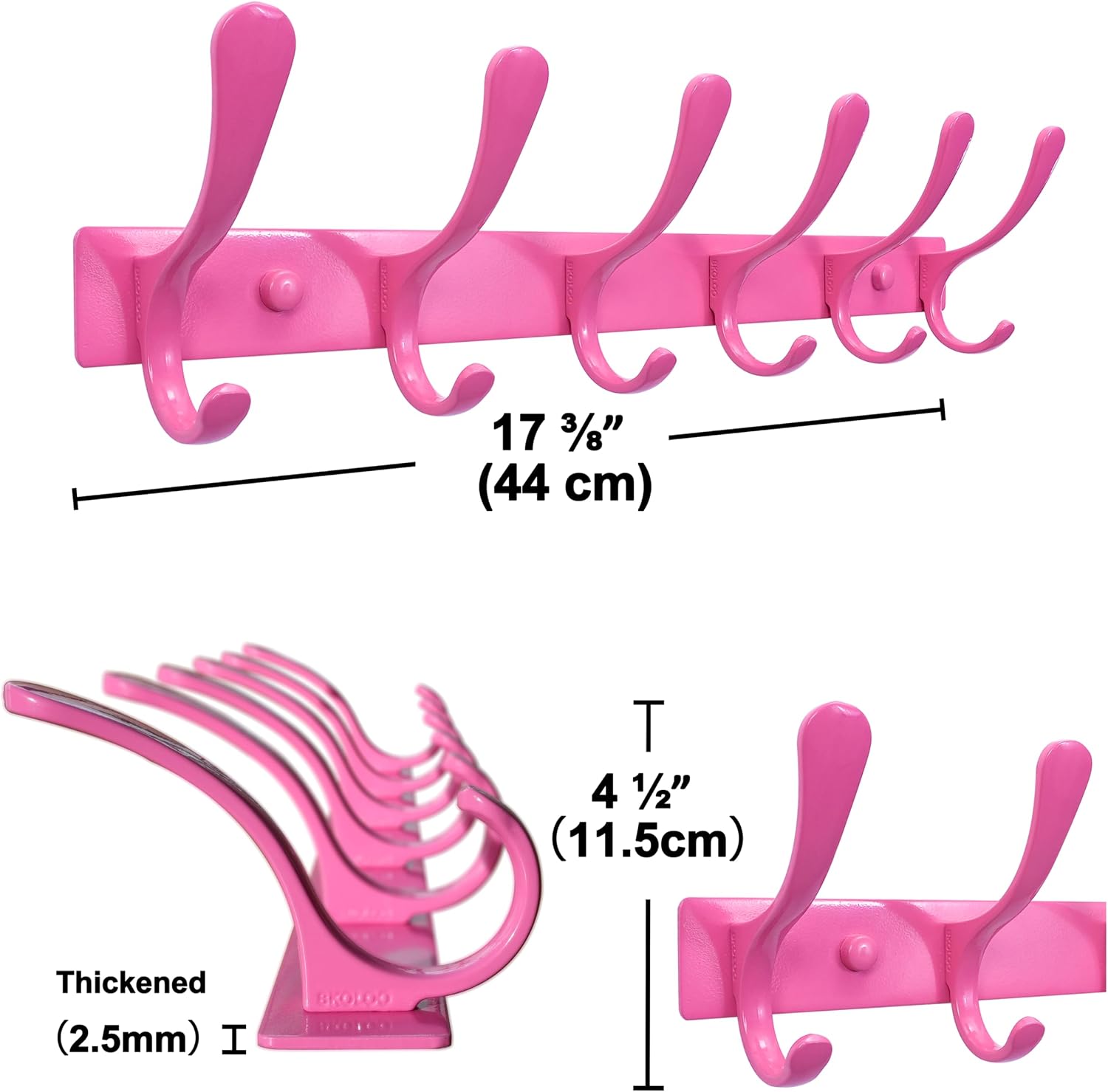 SKOLOO Wall Mounted Coat Rack - 6 Hooks, Pack of 2, Heavy Duty, Stainless Steel, Metal Wall Hanger, Sturdy Coat Hooks