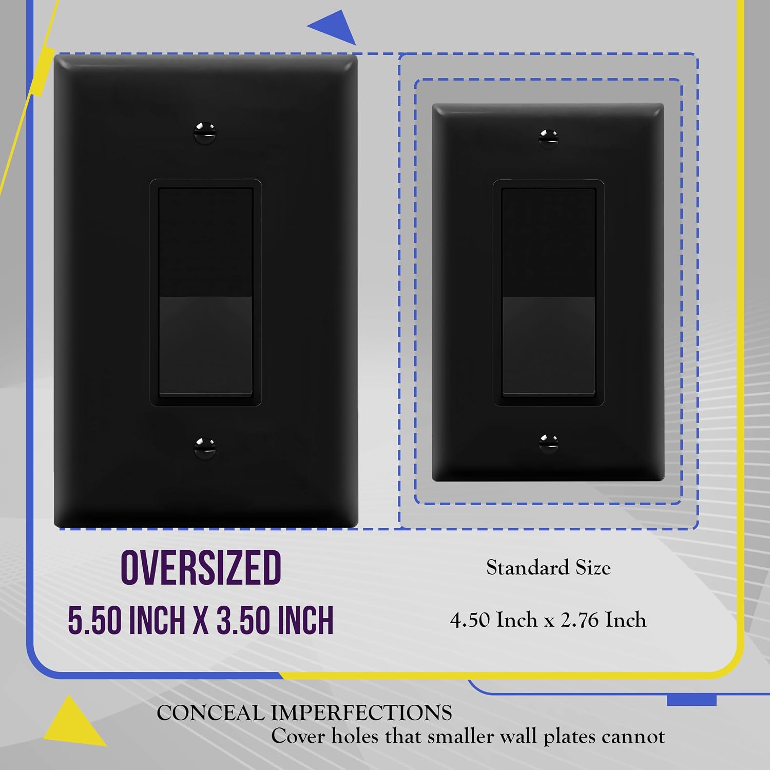 ENERLITES 1-Gang Black Oversize Decorator Switch Outlet Wall Plate, 10 Pack | Size 5.5" x 3.5", Fits light