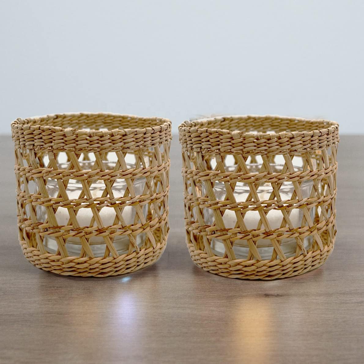 Rattan Woven Tea Light Candle Holder / Natural