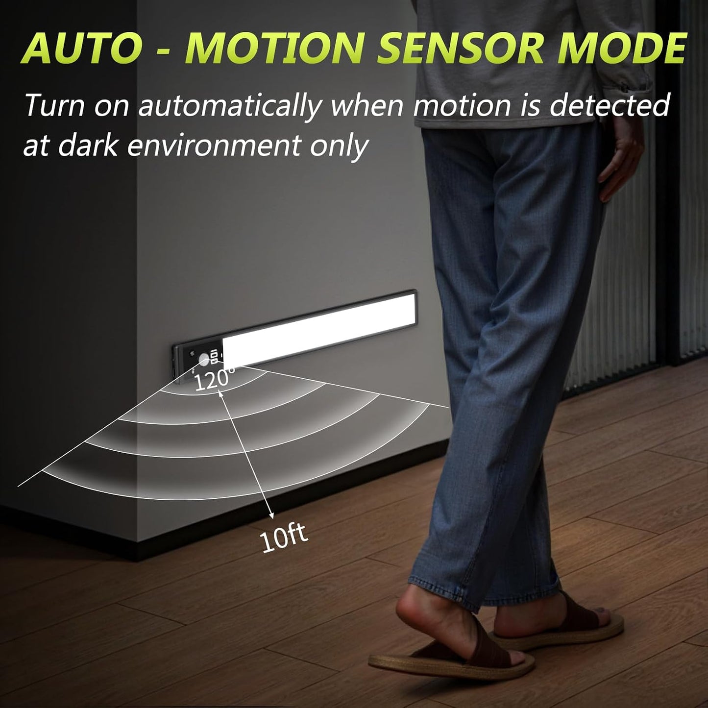 Mpotmiy 6-Pack 12" Wireless Under Cabinet Lights with Digital Display | Rechargeable motion sensor lights with 2200mAh