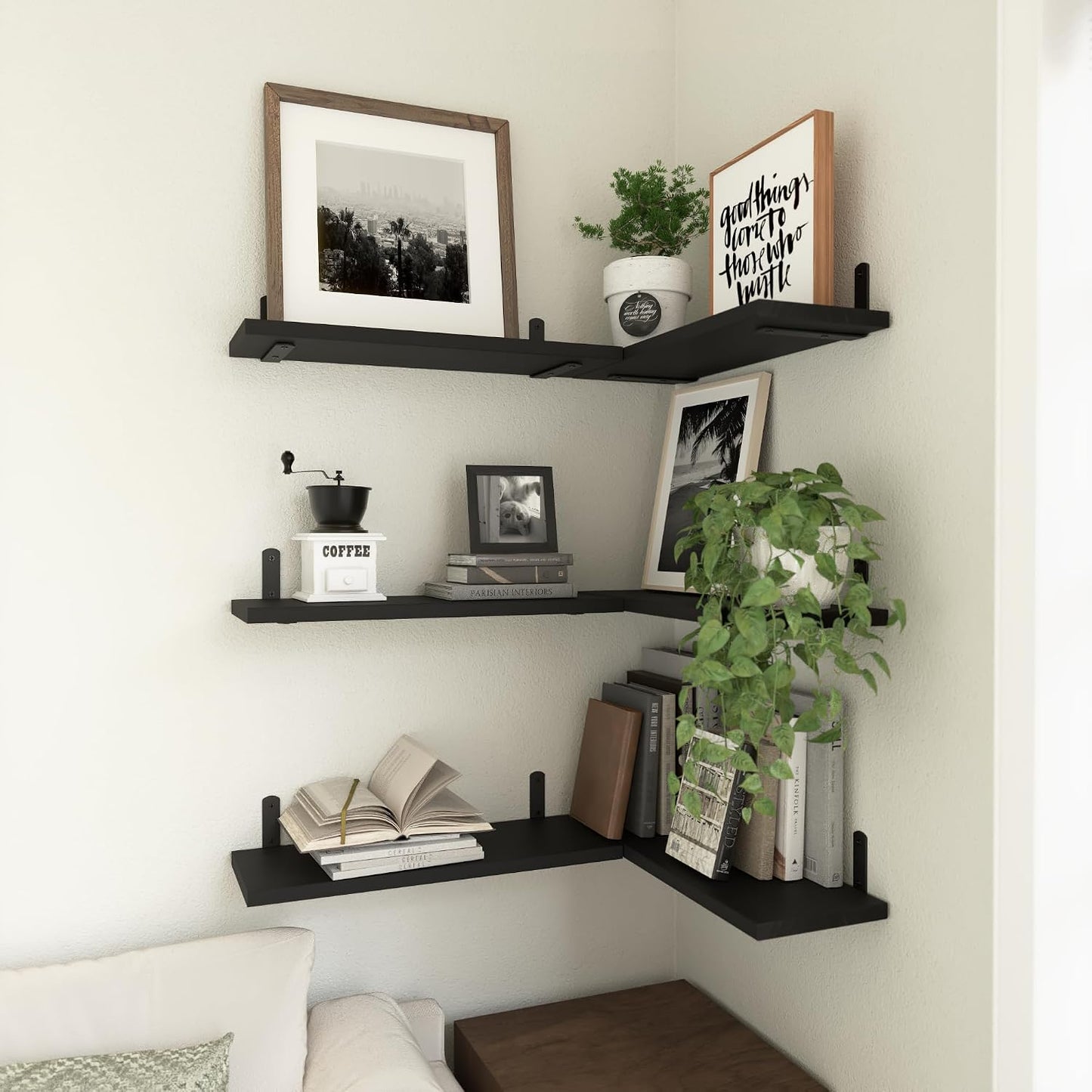 Wood Floating Shelves / 16.5 Inch / Black / Set of 6