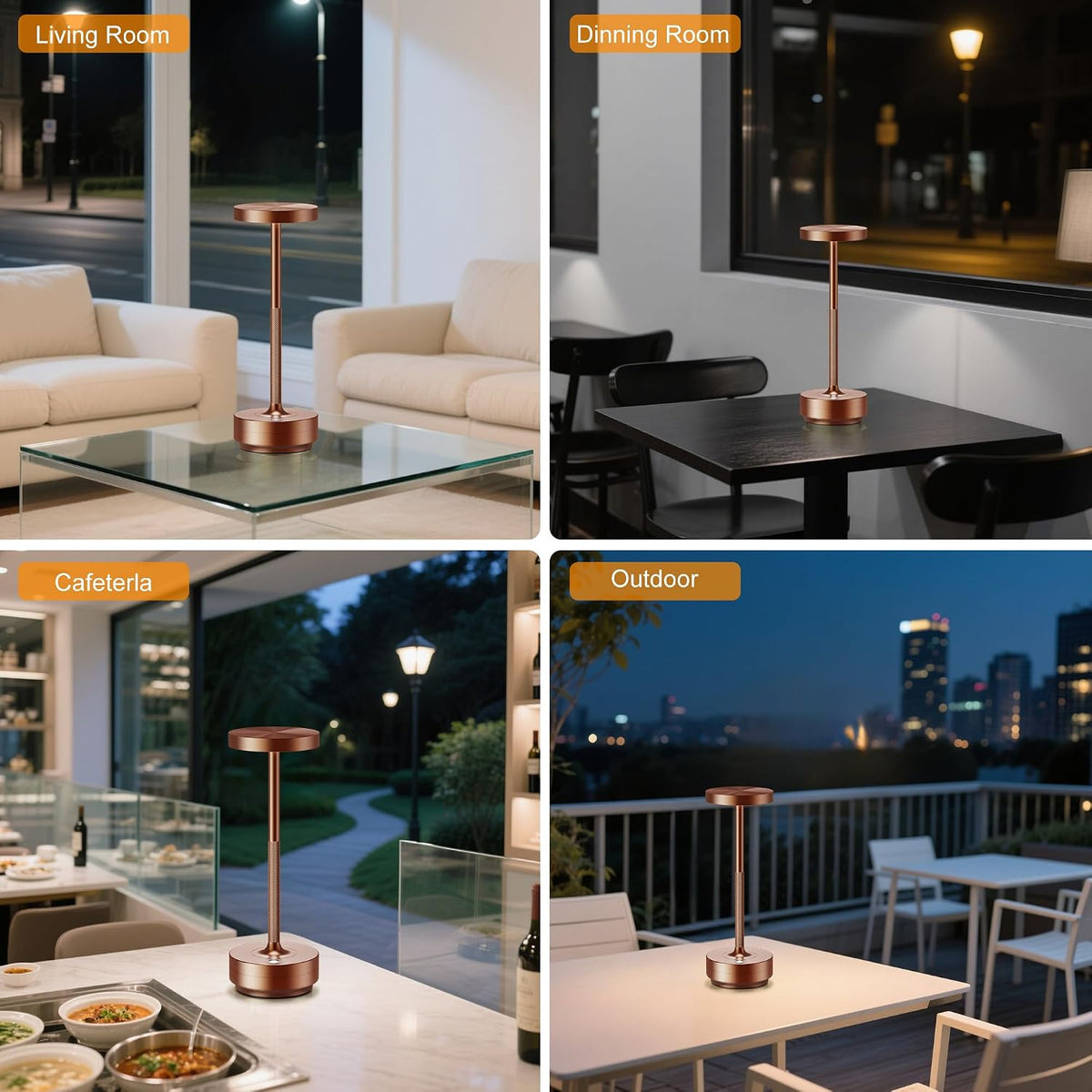Rechargeable Cordless Table Lamp with 5000mAh Battery IP54 Waterproof LED | Set of 2 Coffee with Touch 3-Color Stepless
