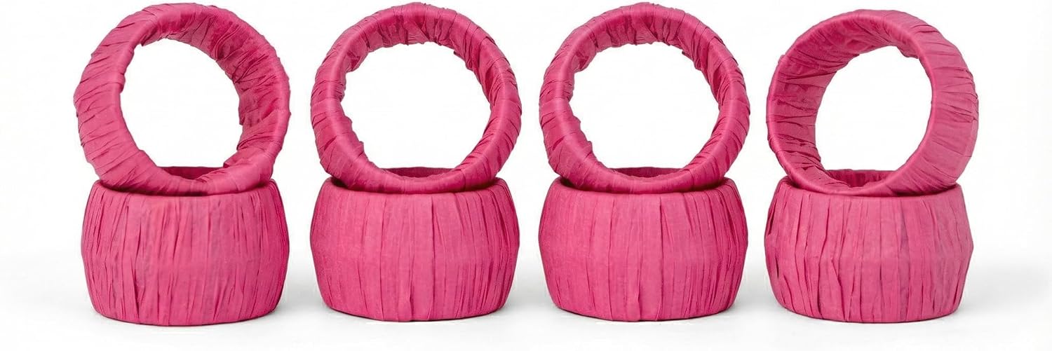 ™ Handmade Raffia Rattan Napkin Rings Everyday Use Dining Party / Rf_pink_3 / Pink / Set of 8
