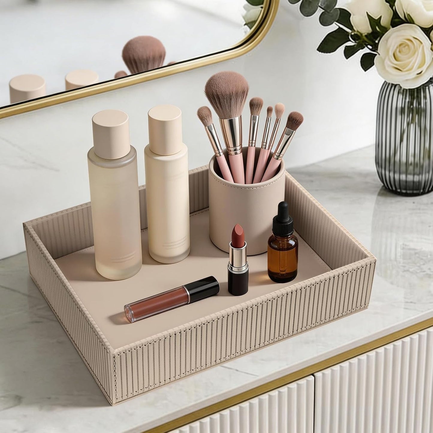Valet Tray Desk Organizer / Stripe Latte