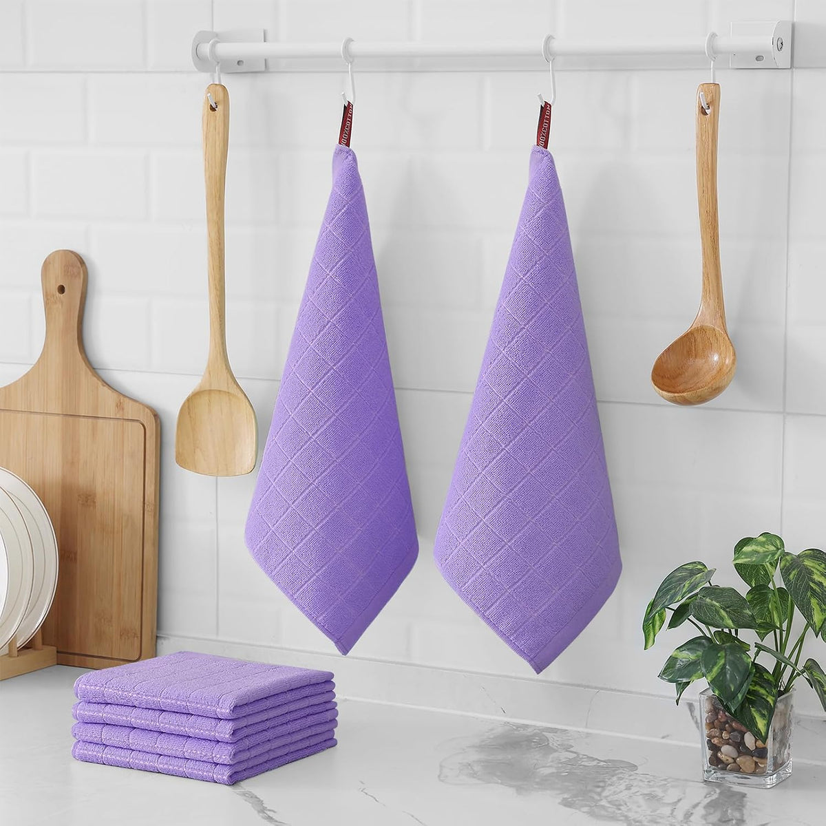 Homaxy 100% Cotton Terry Kitchen Dish Cloths, 12 Pack, Lavender | Ultra Soft and Absorbent Dish Towels for Kitchen