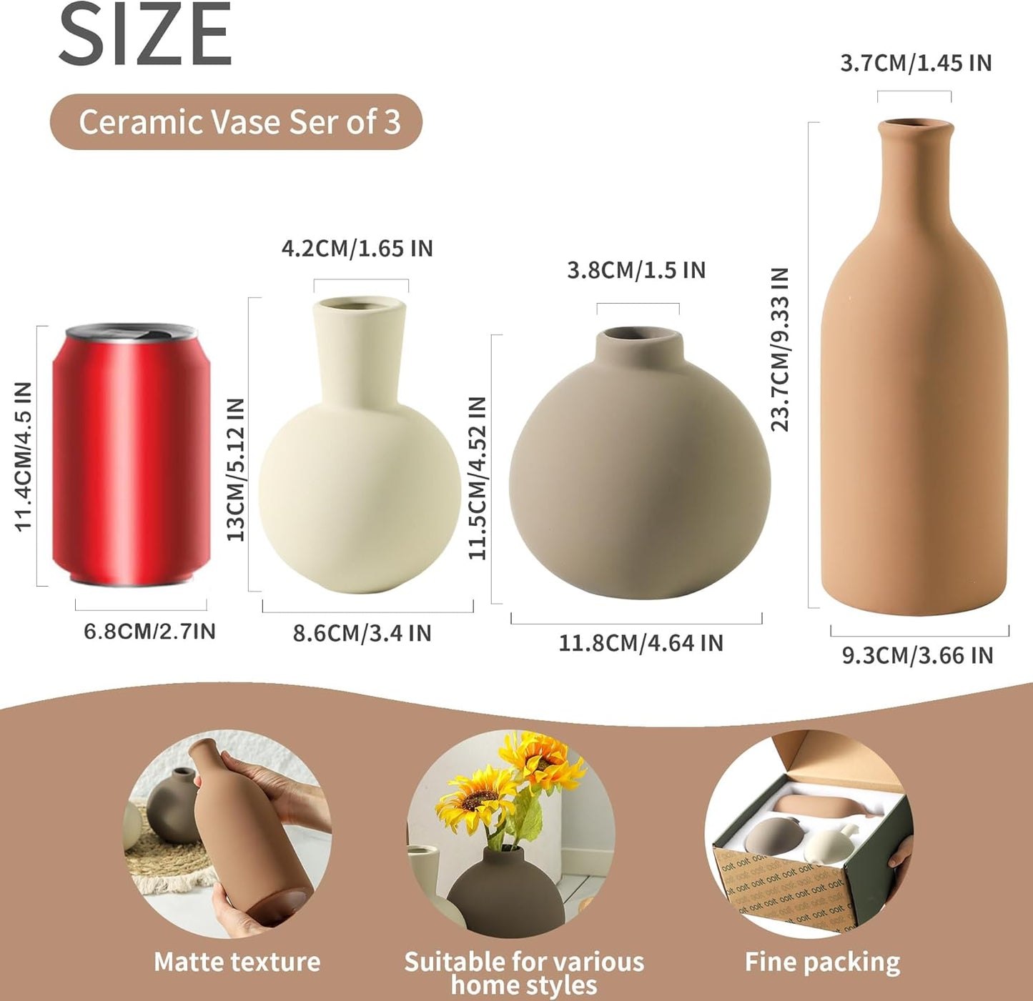 Ceramic Neutral Vases Home Decor / 001-brown-larger / Set of 3